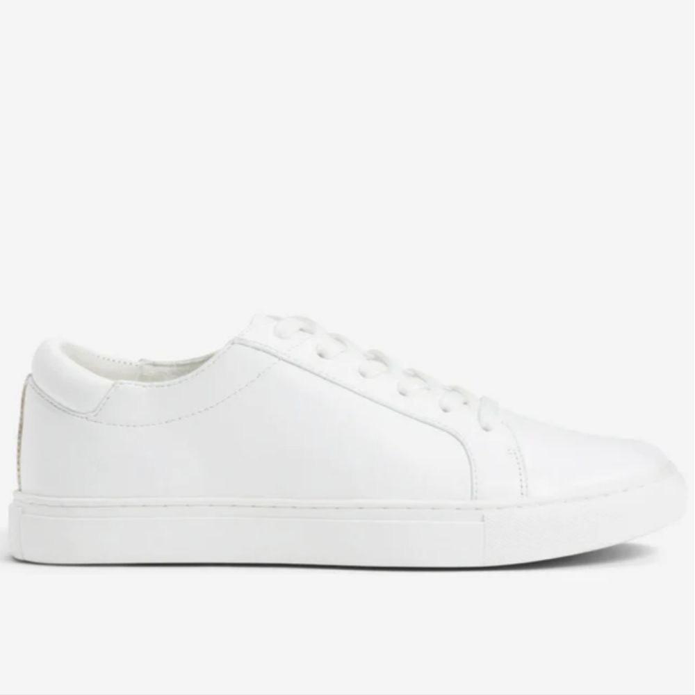 Kenneth Cole Kam Women's White Metallic Gold Leather Lace Up Low Sneakers, 7